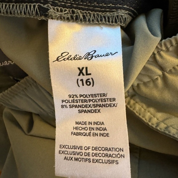 Eddie Bauer Boy's XL Solid Green w/Drawstrings Pull-On Cargo Tech Shorts - EUC - Picture 2 of 4